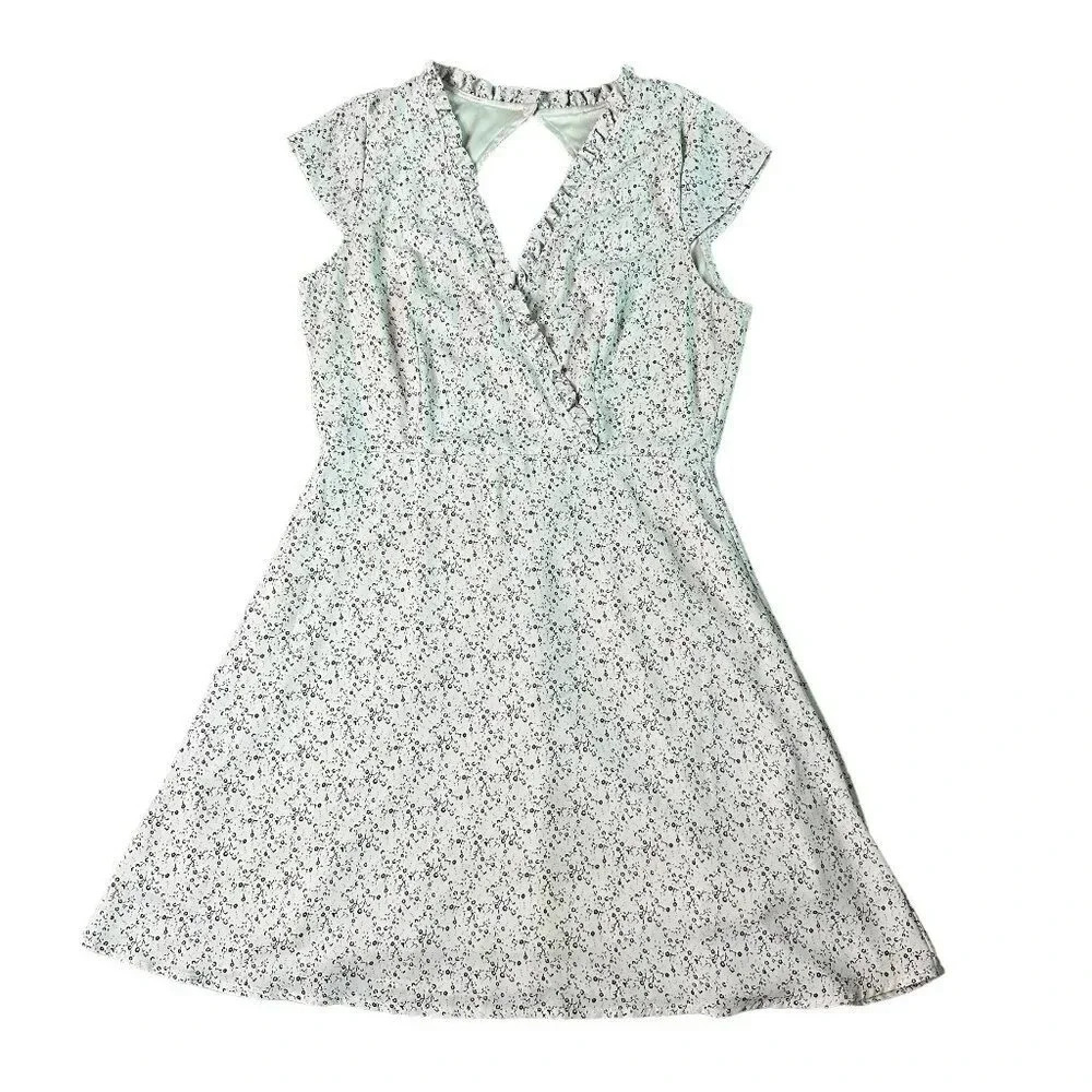 Lulus Off-White Floral Print Dress Mini Open Back Ruffle Size Medium Women's